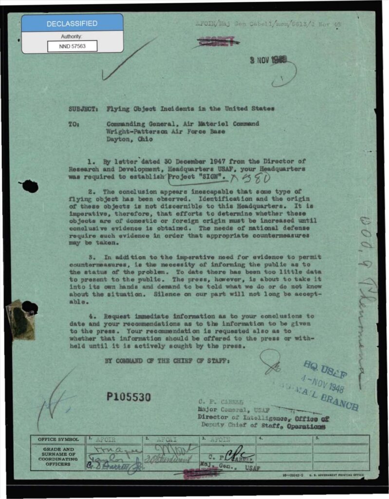 A declassified document regarding "Flying Object Incidents in the United States."