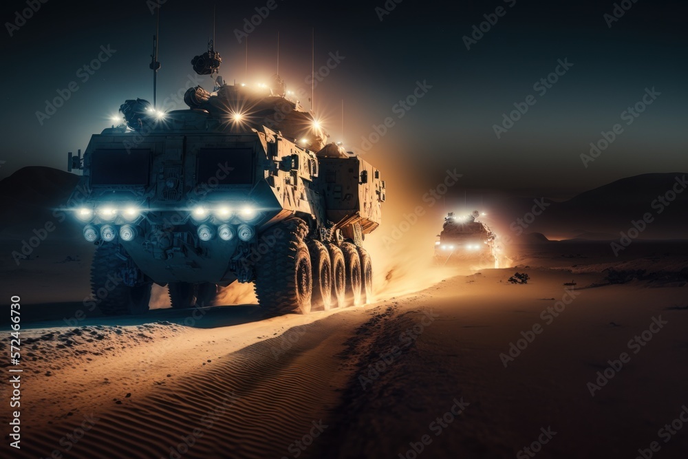 Iraq Desert Convoy At Night